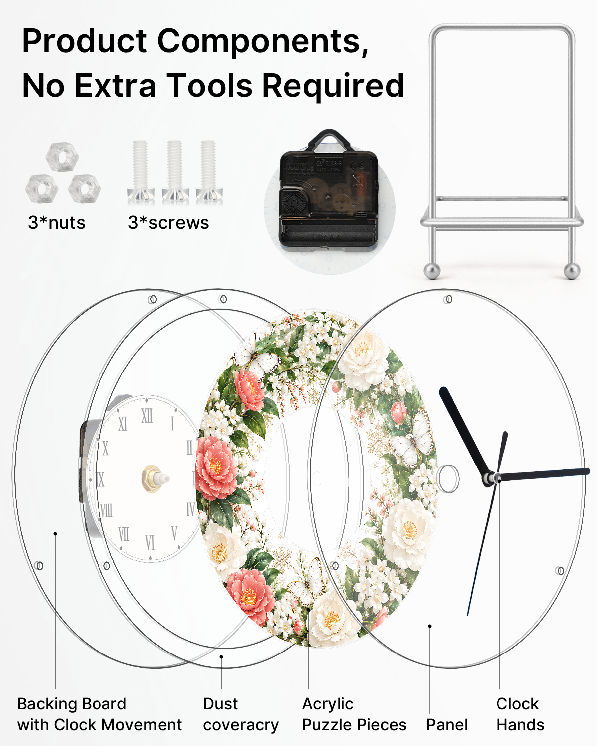 kaayee-clock-kit-pink-white-rose-dream-wanduhr-regular-size image 6