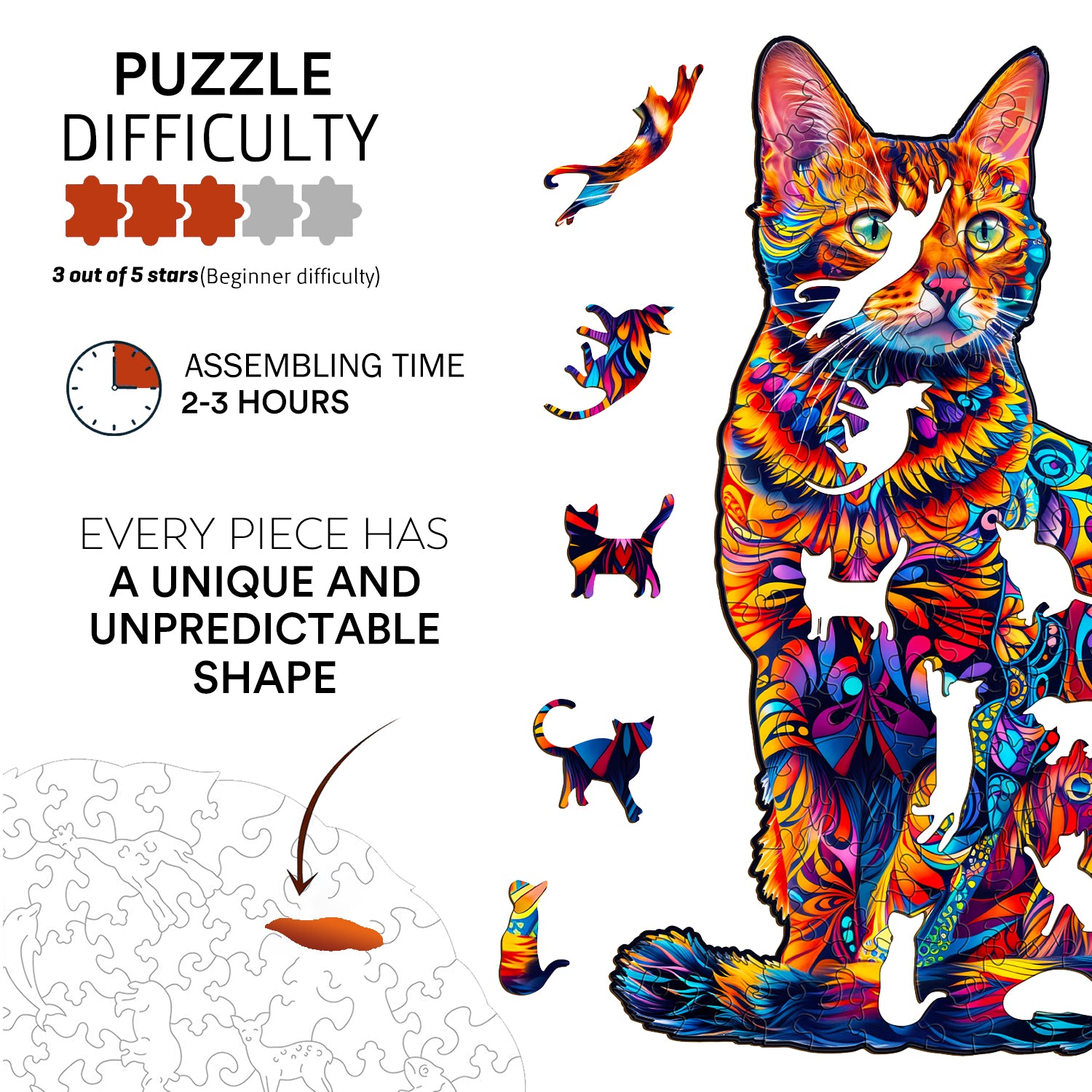 jigfoxy-bengal-cat-holzpuzzle-m-130-teile-bengalkatze image 2
