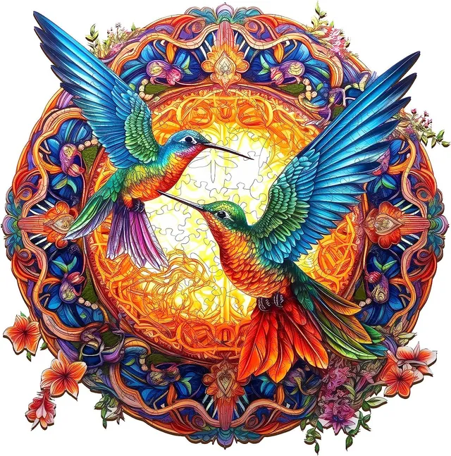 jigfoxy-hummingbirds-holzpuzzle-s-100-teile-rund image 1