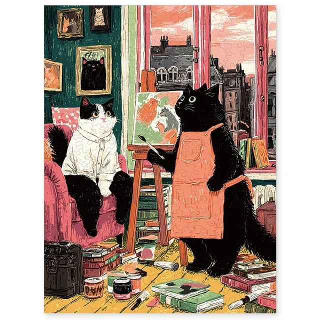 kaayee-wooden-puzzle-painter-s-cat-corner-holz-puzzle-katze image 1
