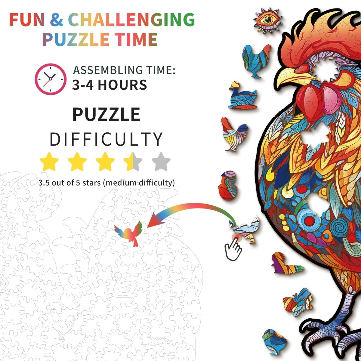 kaayee-wooden-puzzle-majestic-cock-holzpuzzle-medium-hahn image 4